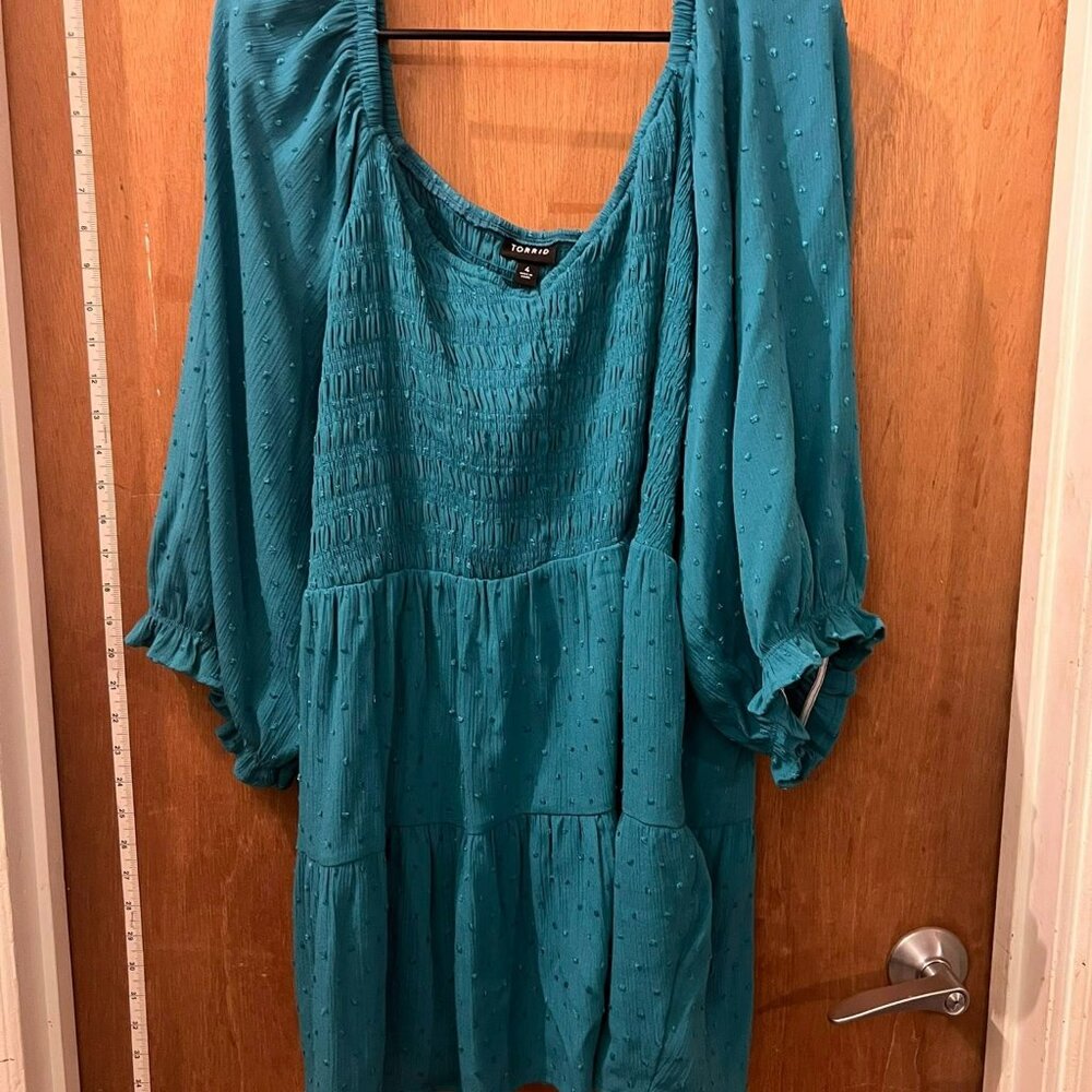 Size 4(4X) - Torrid - Teal Flouncy Half Sleeve Peasant Blouse